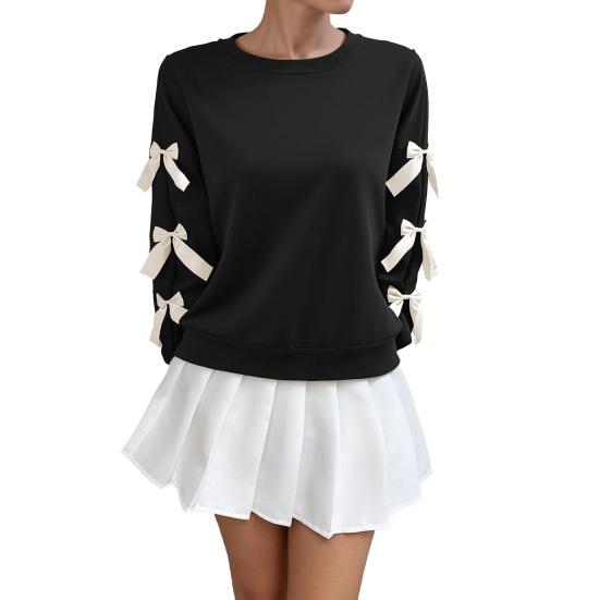 Merry Christmas Sweatshirt for Women Casual Crew Neck Pullover Top Long Sleeve Loose Blouses with Bow