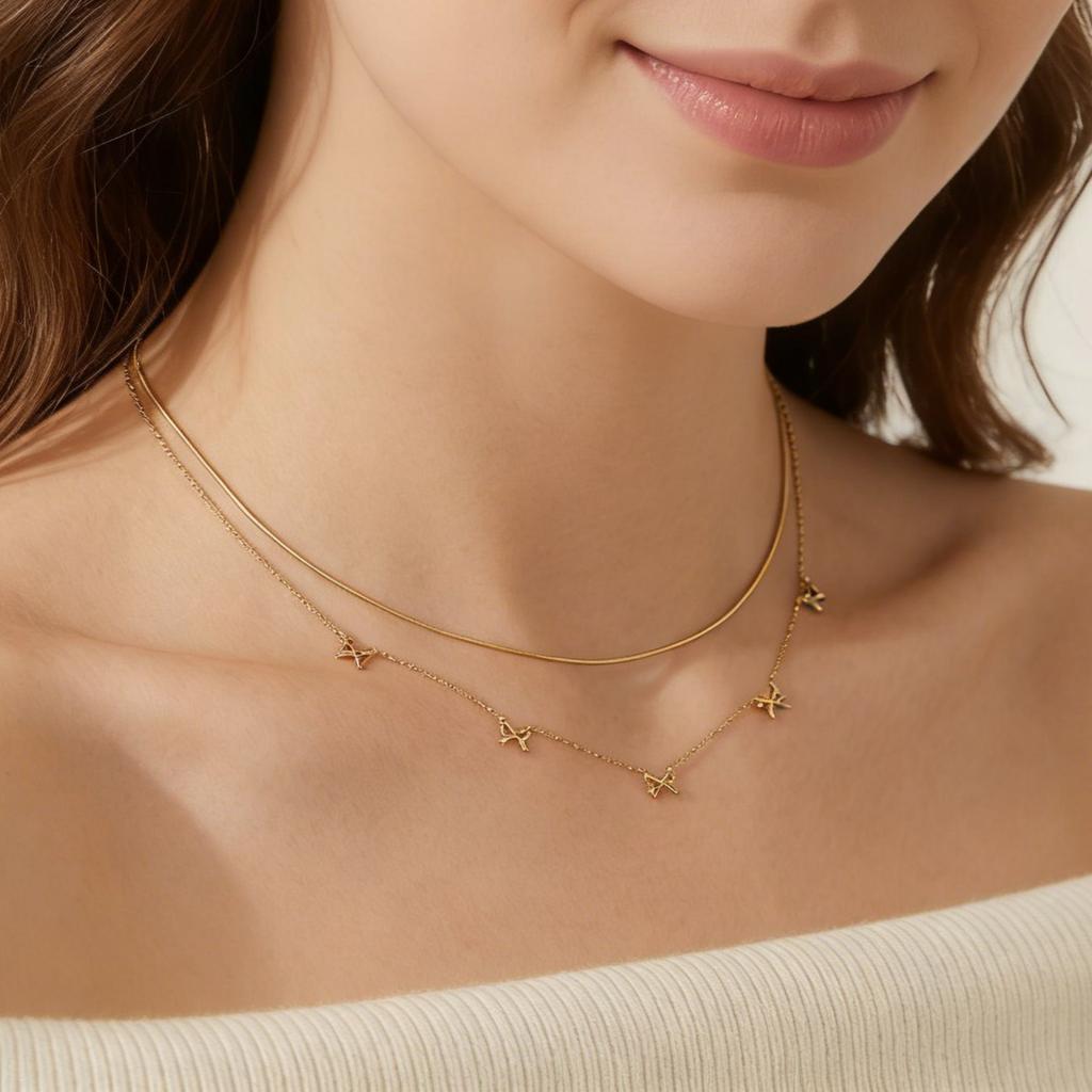 Elegant Double Layer Chain Bowknot Charms Necklace for Women, Stainless Steel Y-shaped Thin Link Necklace, Fashion Jewelry Gifts