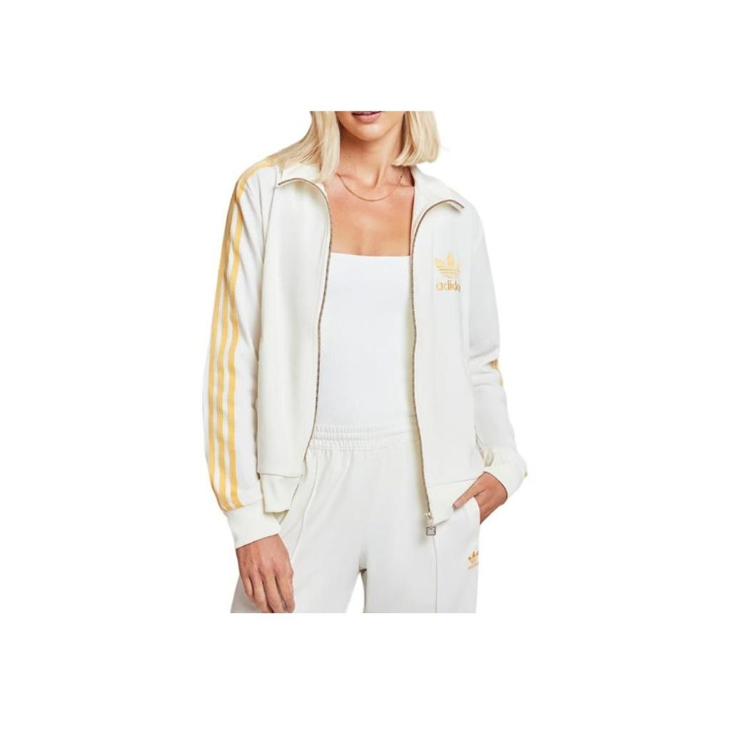 Adidas Originals Zip Stripe Logo Print Jacket Women Outerwear Off-White IT9875