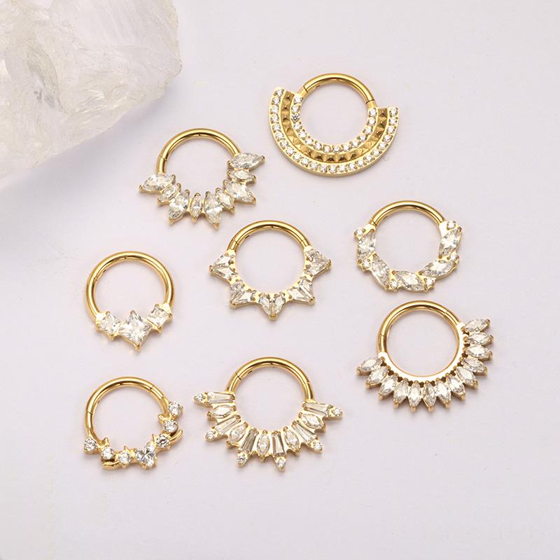 ASTM F136 Titanium with CZ Hinged Nose Ring 16G Septum Clicker Piercing Septum Daith Helix Tragus Earrings New Body Jewelry
