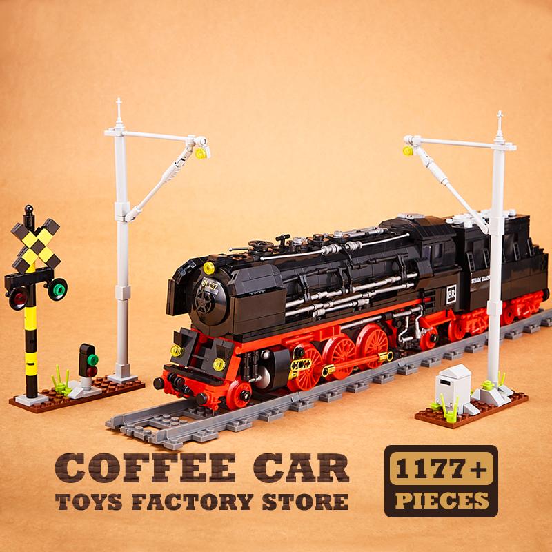 Non-Toxic Vintage Train Building Kits Classic Locomotive Blocks Toys City Railway Cars Bricks Display Model Adult Children Christmas Gifts