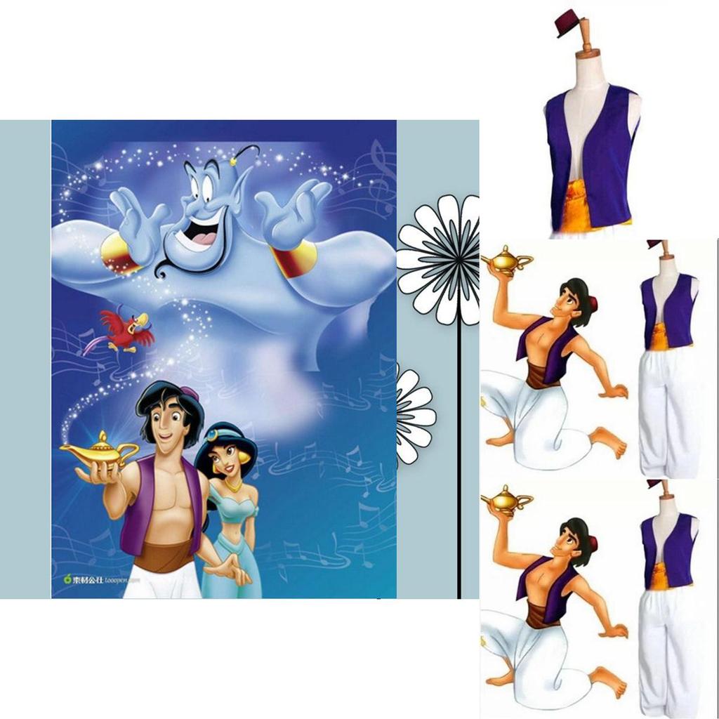 Stunning Aladdin Cosplay Magic Lamp Prince Aladdin Costumes With Purple Vest And Hat