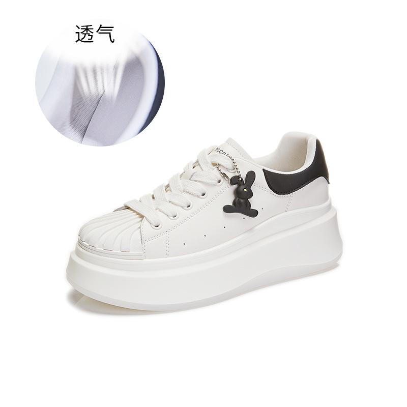 Genuine leather women's shoes 2025 spring new thick-soled shell head white shoes women's versatile casual flat baseplate shoes