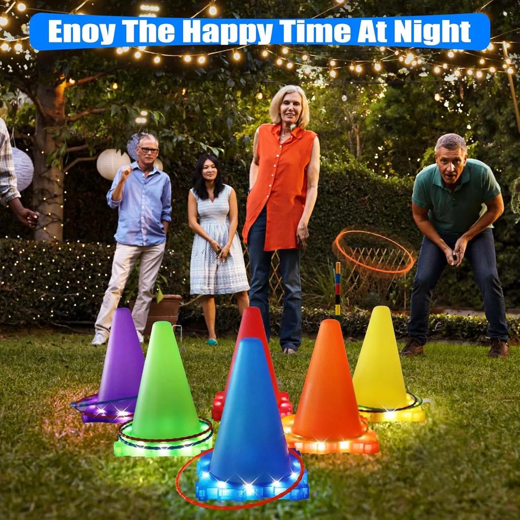 3 In 1 Ball & Ring & Bean Bag Cones Toss Game Play Set with Light Multiple Throwing Target Models Outdoor Family Yard Party Game
