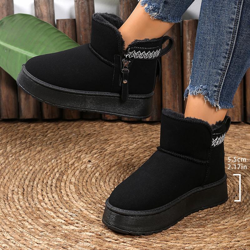 Fashion Winter Thicken Plush Snow Boots Women Side Zip Thick Sole Non Slip Cotton Padded Shoes Plus Size Comfort Platform Ankle Boots