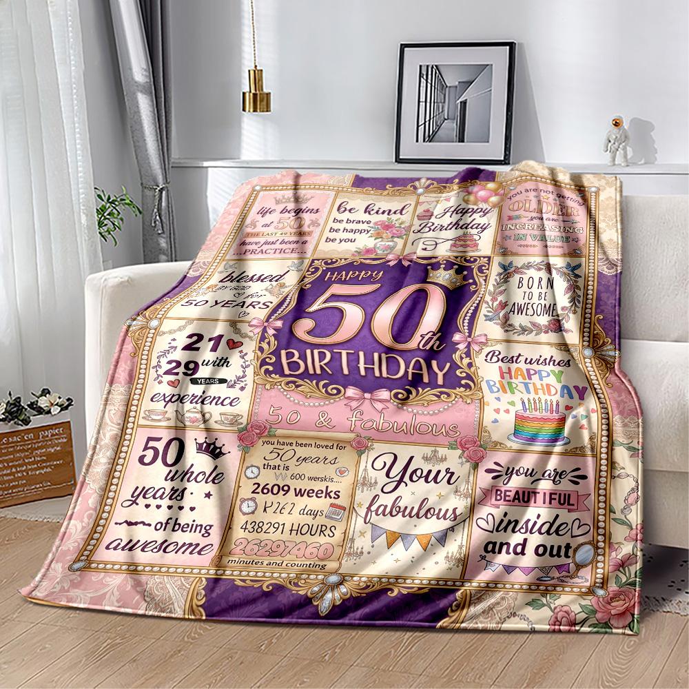 Glückliche 50. Geburtstag Feier Flanelldecke - Weich und geeignet für Sofas, Betten, Büros, Reisen, Alle Jahreszeiten, Tolles Geschenk für Feiertage und Geburtstage.