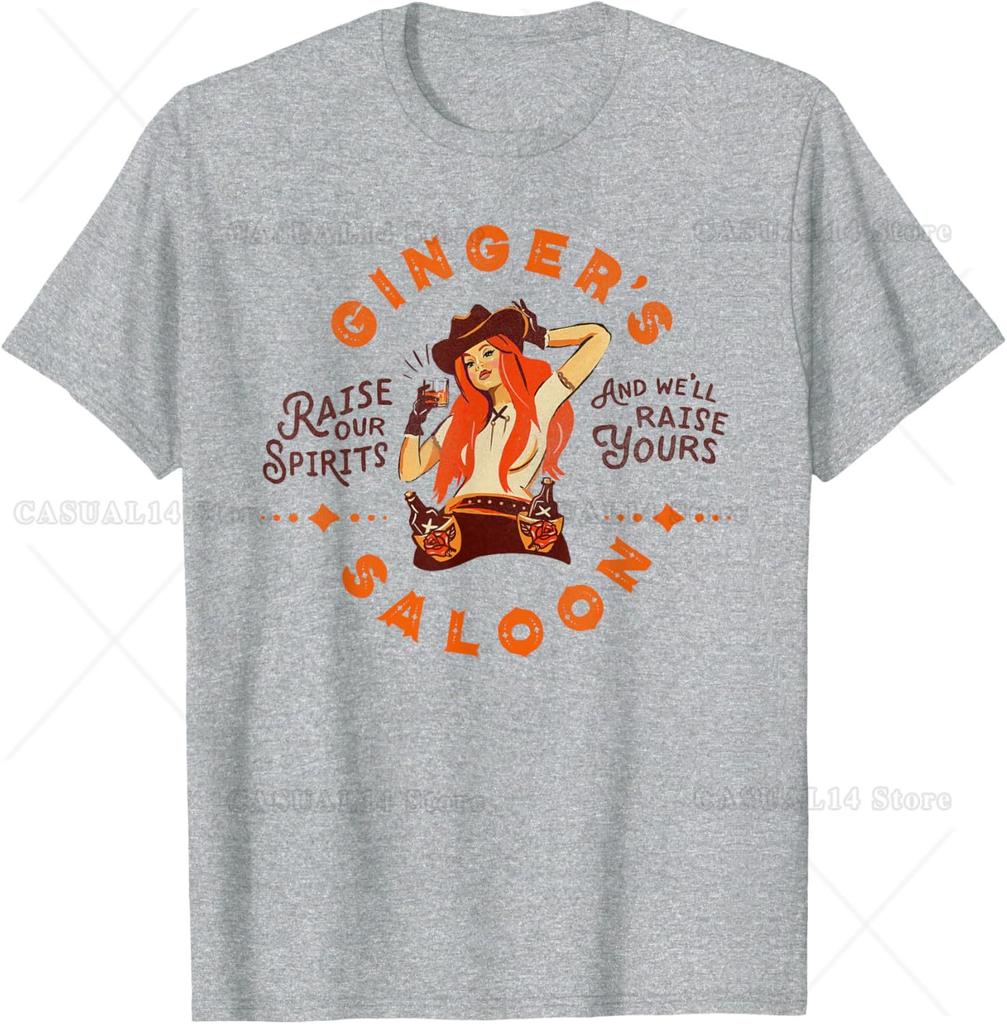 Gingers Saloon Vintage Cowgirl Whiskey Redhead Dive Bar Artist Gift T-Shirt Cotton Short Sleeve