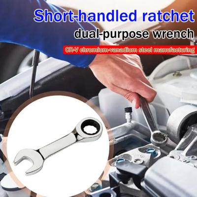 6/8/10/12/15mm CR-V Acél Rövidített Racsnis Kombinált Villáskulcs Kettős Használatú Megfordítható Csőkulcs Mini Szilvavirág Kézi Kulcs