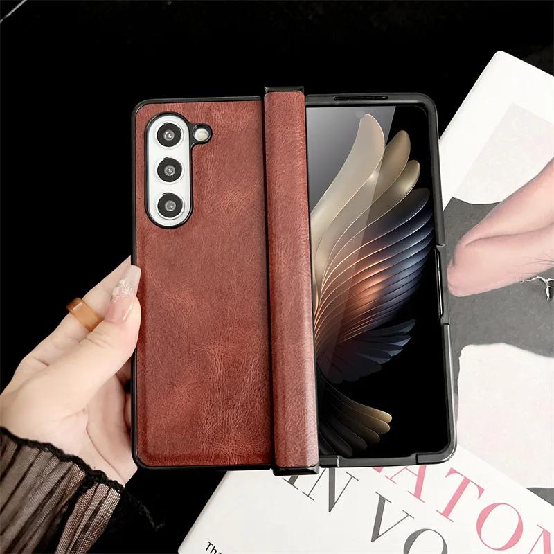 Matte Luxury Soft Leather Folding Hingle Shockproof Protection for Samsung Galaxy Z Fold 6 5 4 3 Case Back Cover Phone Accessory
