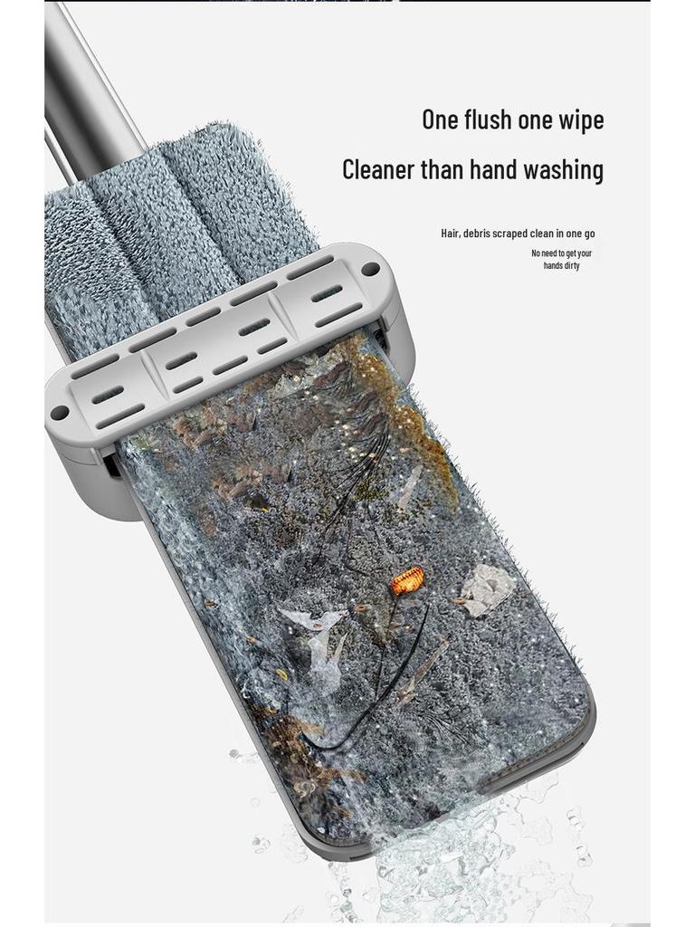 Hands-Free Rotating Flat Mop: Self-Wringing, Water-Absorbing for No-Rinse Floor Cleaning