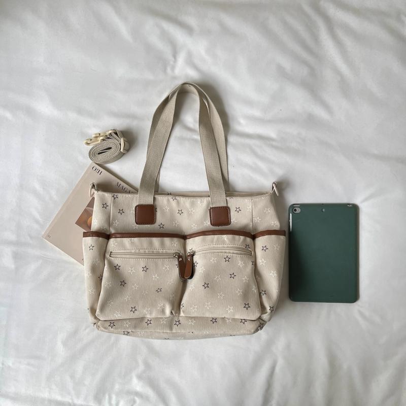 Womens Star Print Canvas Tote Bag Large Capacity Casual Shoulder Handbag Purse