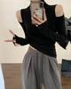 Sexy Pure Desire Semi-High Neck Off-Shoulder Slim Fit Long-Sleeve Women's Top: Autumn/Winter Trend