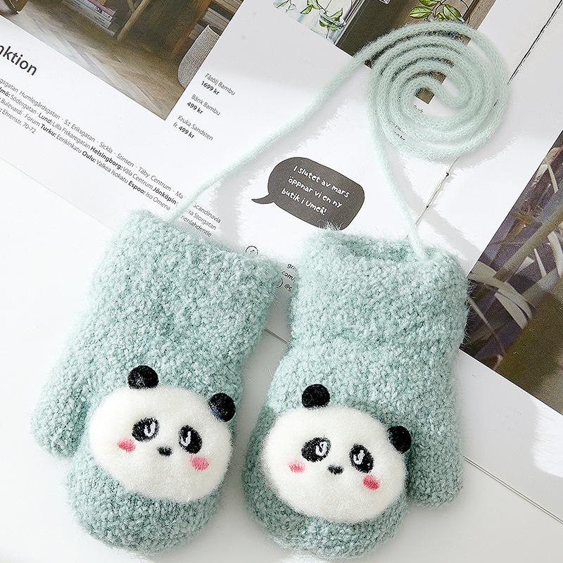 

Зимние теплые перчатки для младенцев и малышей, милая мультяшная панда, плюс бархат и утолщенный двухслойный халтер для защиты от холода one size fits all