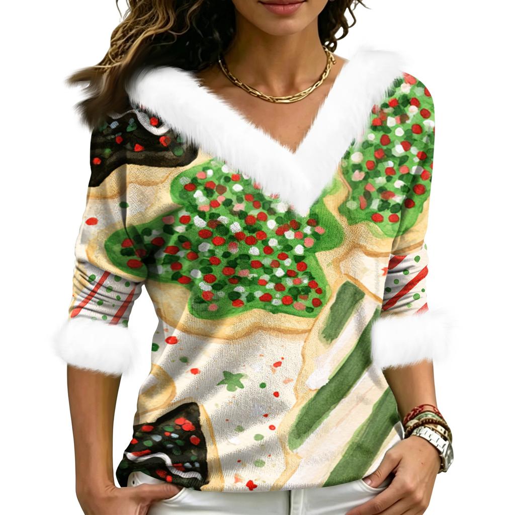 Women's Christmas V-Neck Top Elegant Cut for Party Date and Casual Wear