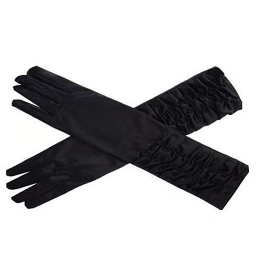 1pair Satin Glove Women Evening Party Mittens Solid Color Long Finger Mittens for Men and Women
