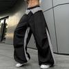 Pantalon long décontracté ample à carreaux patchwork avec taille élastique pour homme, extérieur