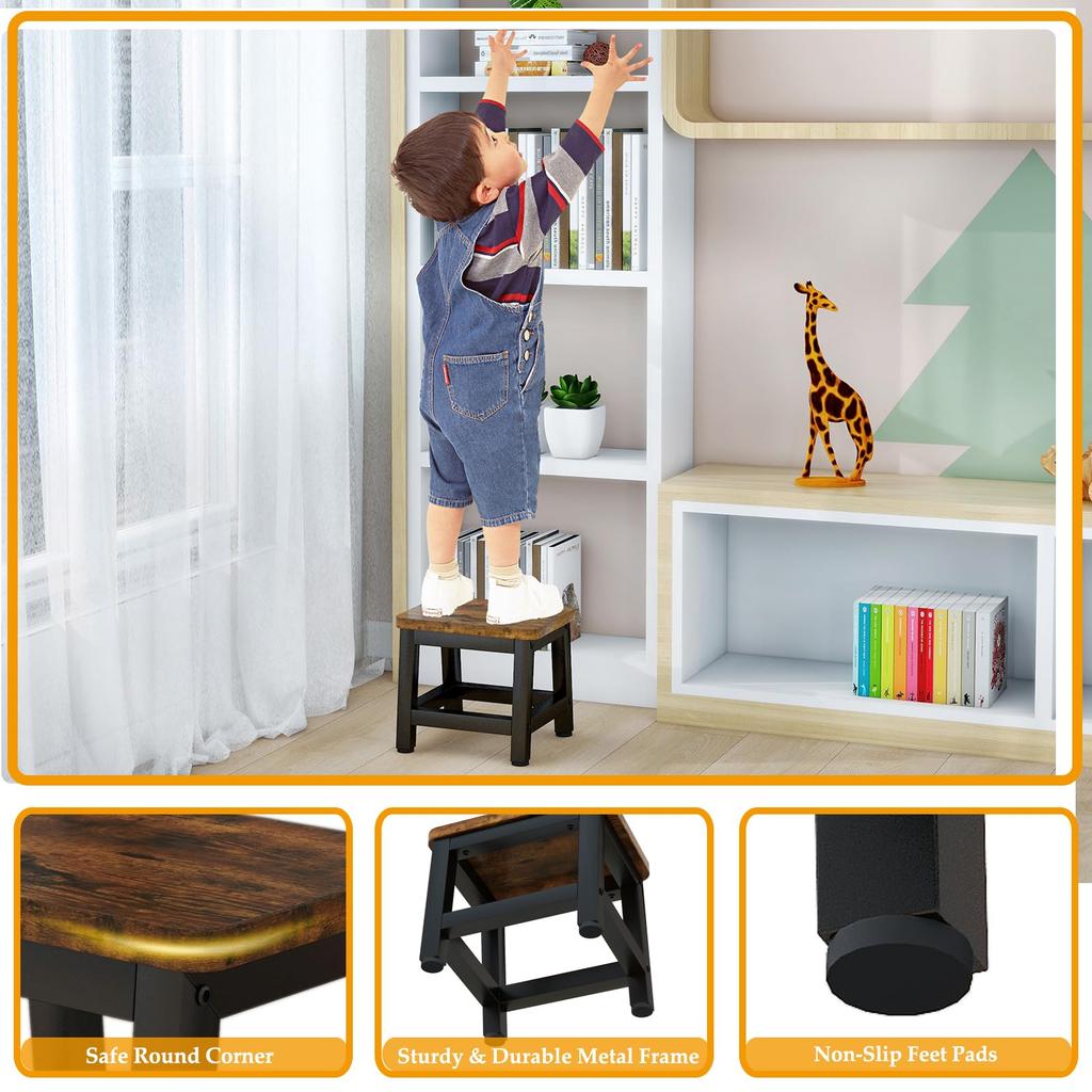 IBUYKE Step Stool, Step Stool, Footrest with Non-Slip Backrest, Wooden Chair for Kids, Bedroom, Bathroom, Living Room, Kitchen, Brown, 25.5cm Deep,