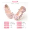 Spring and Autumn New Girls' High Heel Leather Shoes with Sequin Upper and Bowknot, Frozen-themed Shoes, Children's Princess Leather Shoes