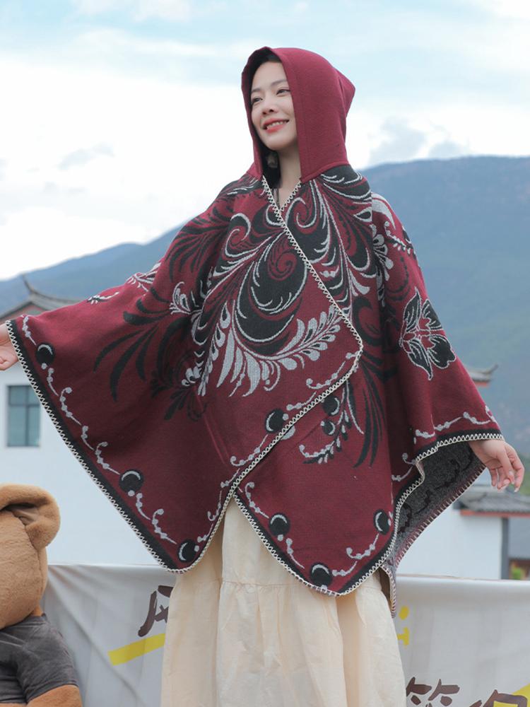New  Autumn Winter Retro Print Scarf Women Layers Poncho Warm Sweet Elegant Scarve Capa Para Mujer Pashmina Cloak Wrap Shawl