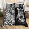 Zebra Print Bedding Set, Striped Zebra Animal Print Decorative Quilted 3 Piece Comforter Cover With 2 Pillow Shams, King Size