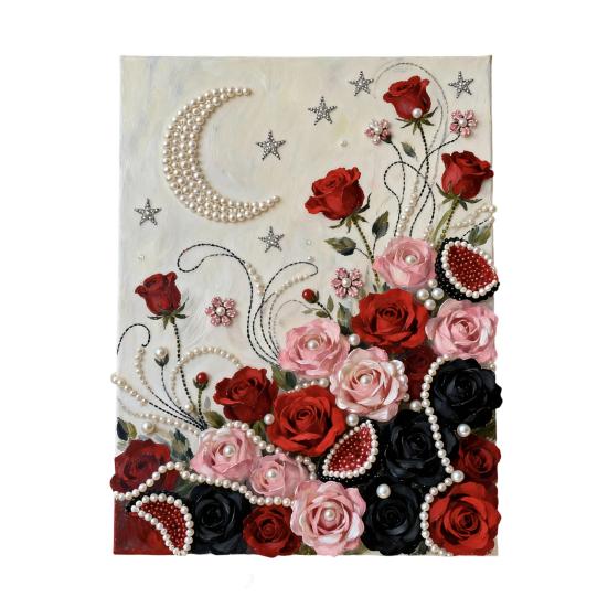 Faux Pearl Painting DIY Kit Easy Intuitive Craft Flower Pattern Painting with Pre-Printed Canvas