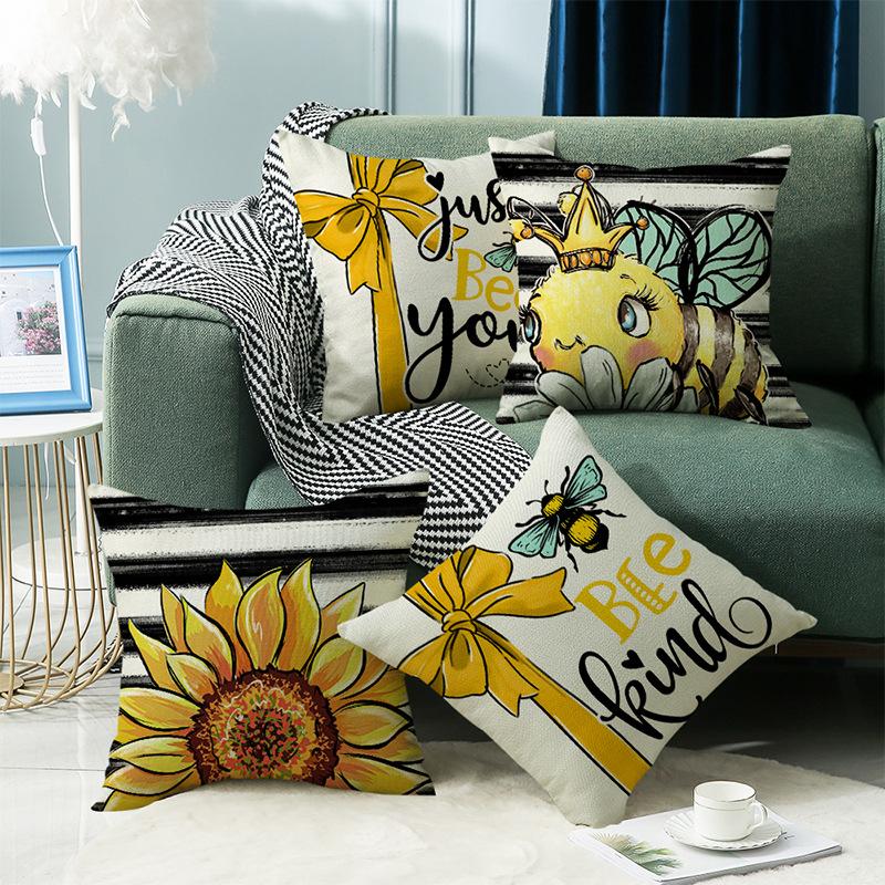 Nordic Bow Sunflower Print Waist Pillow Letter Square Sofa Bedside Pillow Case