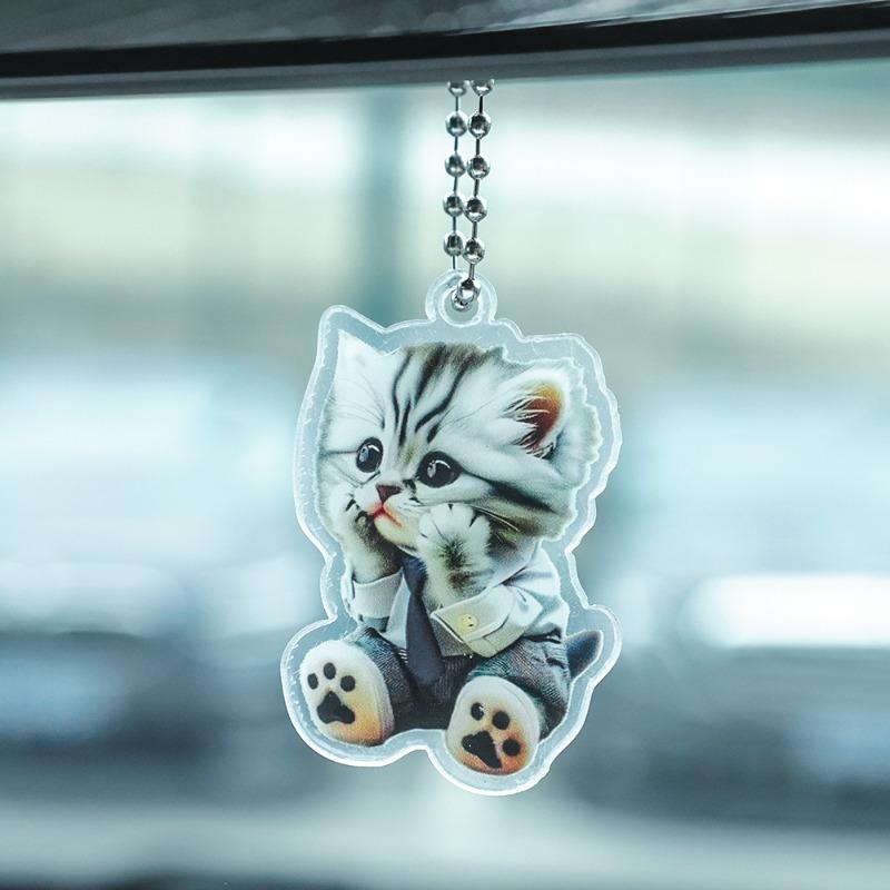 Pingente Acrílico em Forma de Gato Pendurado no Espelho Retrovisor do Carro Pingente de Gato Fofo com Cordão Acessórios de Decoração de Interior Automotivo Presentes