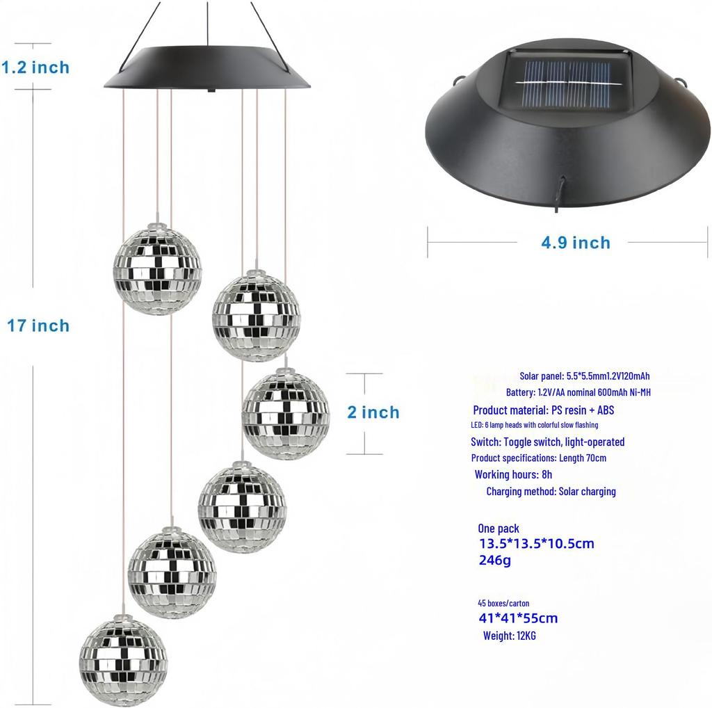 Solar-Powered LED Moroccan Mirror Ball Wind Chime Light