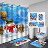 Santa Christmas Shower Curtain Set Bath Mat Anti -Slip Carpet Bathroom Partition Waterproof Home Decoration Cortinas Para Ba ñO
