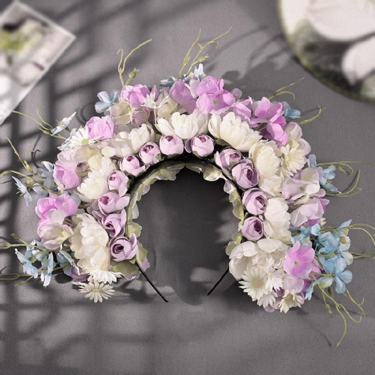 Sophisticated Floral Crown Hair Bands Traditional Ethnic Hair Accessory Double sided Fabric Flower Headband for Women
