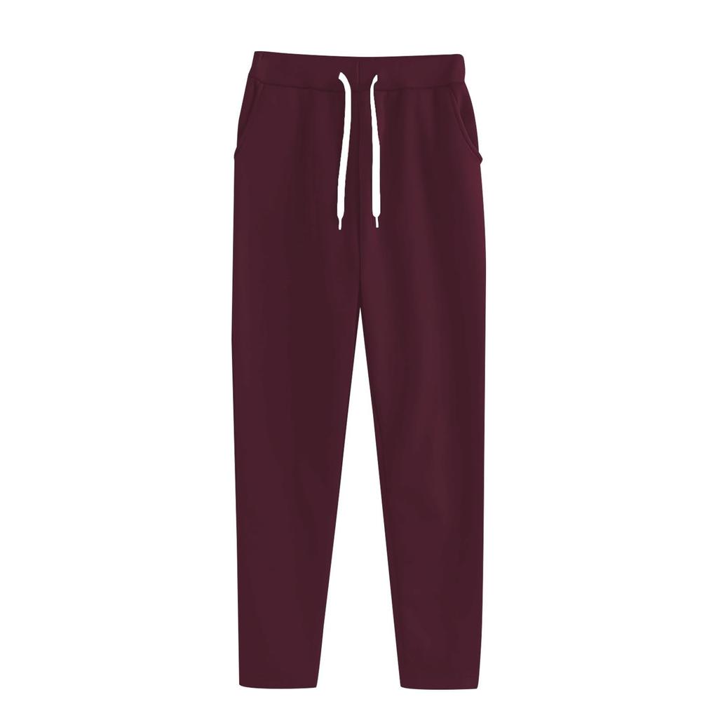 Women's Spring Four Season Casual Solid Color Sweatpants with Elastic Waistband and Drawstring Pockets