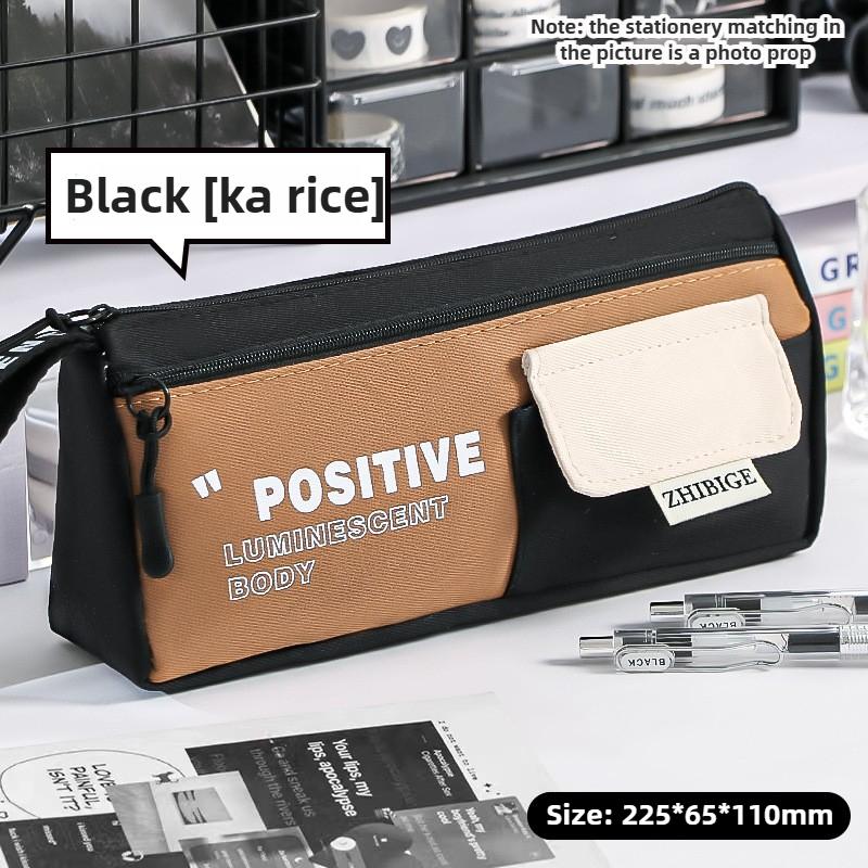 

Ручной двухслойный большой емкости художественный молодежный пенал из холста с цветными блоками, простой и высококачественный дизайн, сумка для канцелярских принадлежностей кофейный