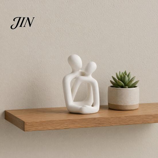 Love Couple Sculpture 3D Printed Abstract Statue, Minimalist Couples Bedroom Decor, White Hugging Lovers Sculptures, Compact Romantic Indoor