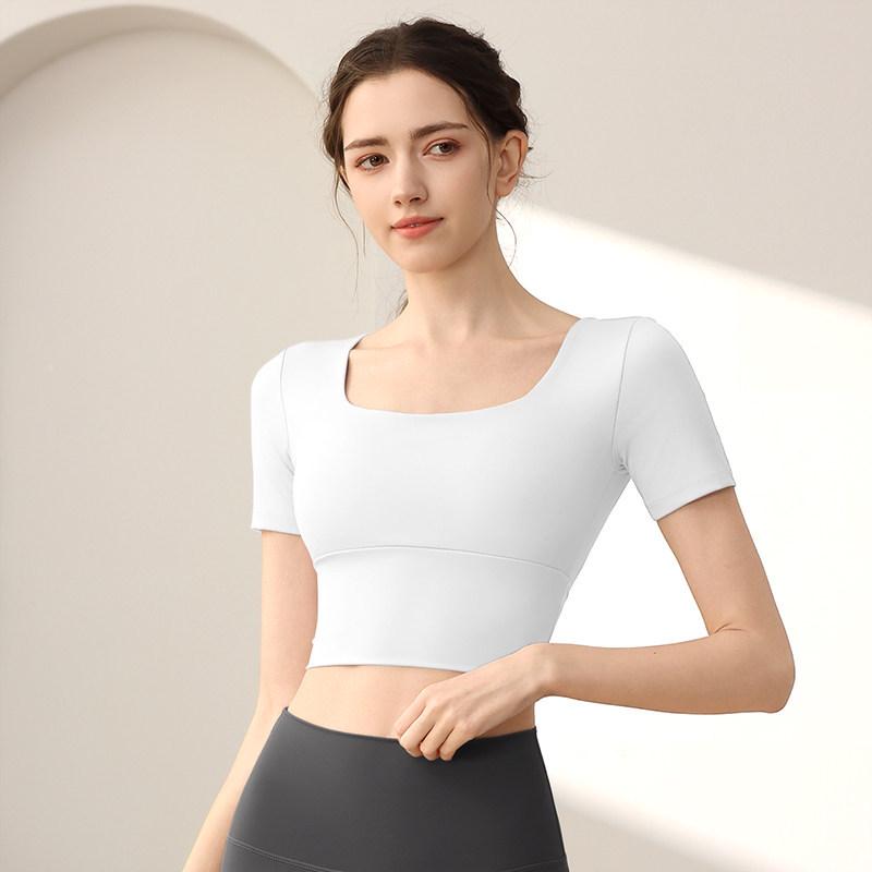 

Women s Short Sleeve Yoga Top with Fixed Pads for Running & Sports S