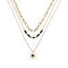 Jewelry Personalized Light Luxury Three-Layer Black Rice Bead Sun Pendant Necklace Female Versatile Niche Stacked Collarbone Chain