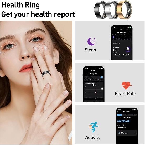 Smart Ring Health Tracker, Sleep&Exercise Monitor Heart Rate,Blood Oxygen,Fitness Trackers for Man&Women -Long Lasting Batteries,Waterproof Sleep