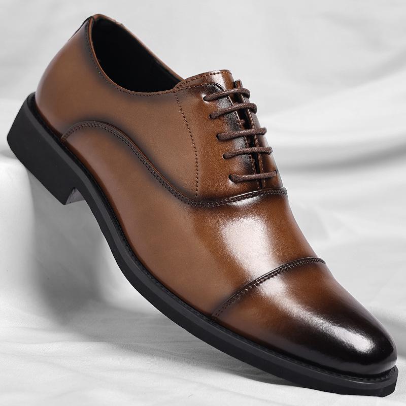 Fashion 2025 New Brown Wedding Shoes for Men Solid Color Fashion Casual Dress Shoes Male Spring Autumn Lace Business Leather Shoe Man