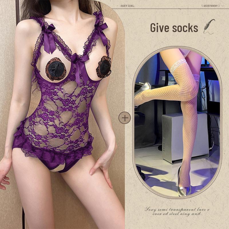 Noční pokušení krajkové prádlo - Sexy body na spaní s otevřeným rozkrokem pro flirtování