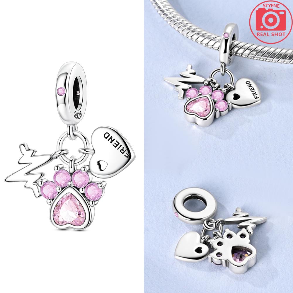 Charms Copper Original Luminous Firefly Pink Cat Little Bear Heart Beads Fit Bracelet Women Jewelry Making Diy Accessories