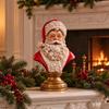 Pevná pryskyřice Vánoční dekorace Santa Claus Busta Soška, Hlava s Vintage Zlatou Uměleckou Soškou pro Sváteční Displej Základna, Stolní Figurka, Krbová Polička