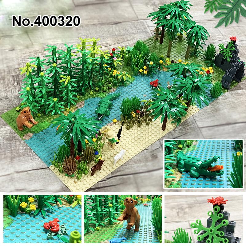 MOC Military Rainforest Baseplate Parts Animal Jungle Flower Tree Plants City Adventure Building Blocks Assemble DIY Toys Gifts