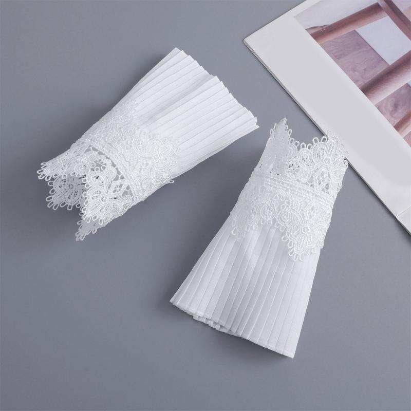 Embroidery Flower Wrist Cuffs Arm Sleeves Ruffled Design Multiuse Armwear Decorative Sleeves For Office Casual Outfit