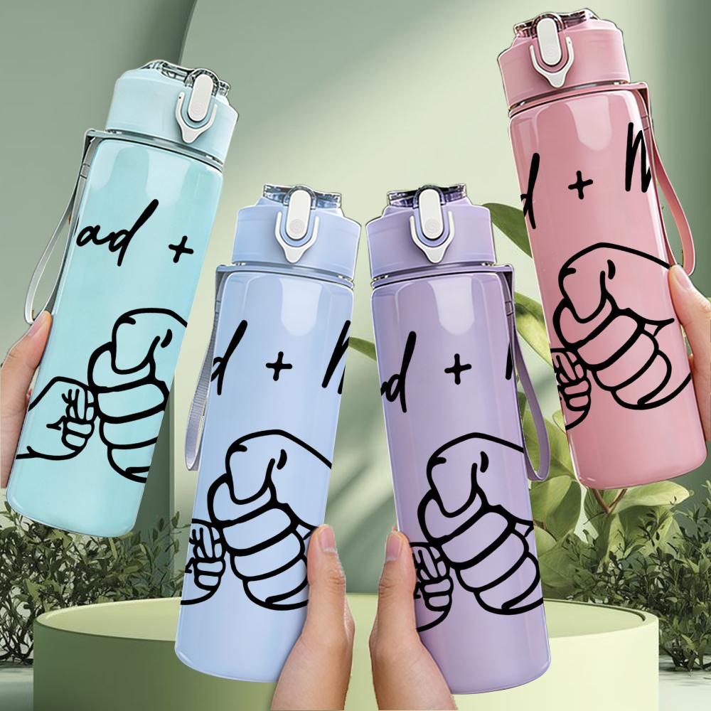 1PC Dad And Me Hand Shake Outline 750ml Color Plastic Water Bottle Leakproof Flip Straw Lid For Sports Office Home Use