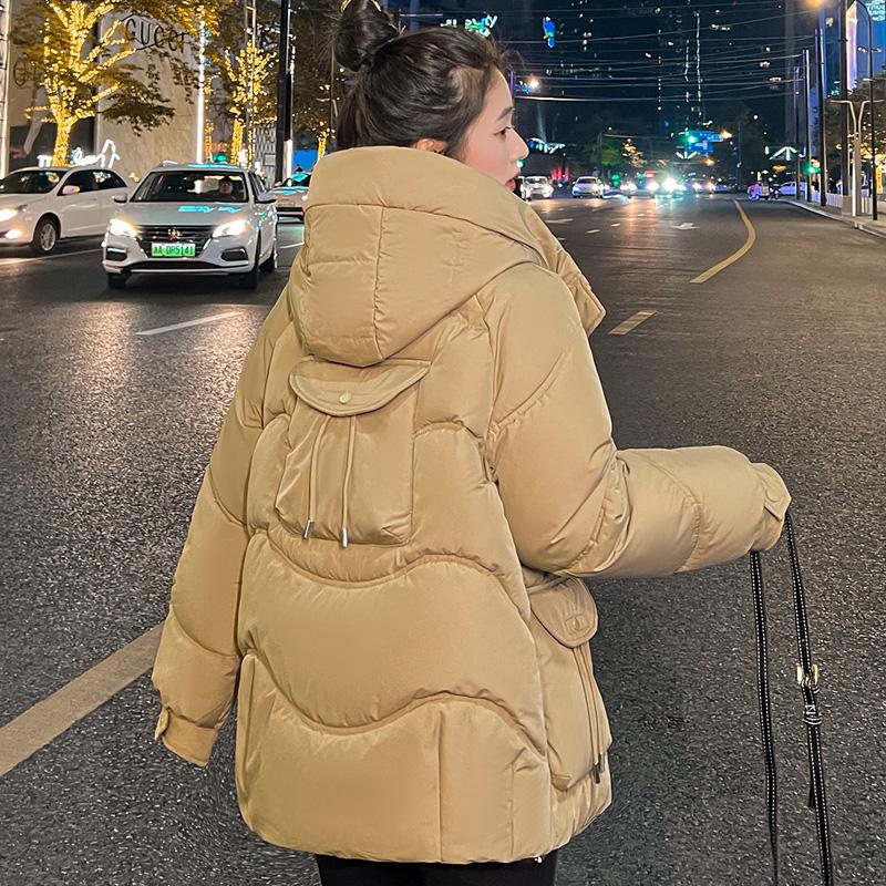 Frauen Herbst Winter Mit Kapuze Einfarbig Langarm Große Tasche Zipper Warme Mantel Jacke