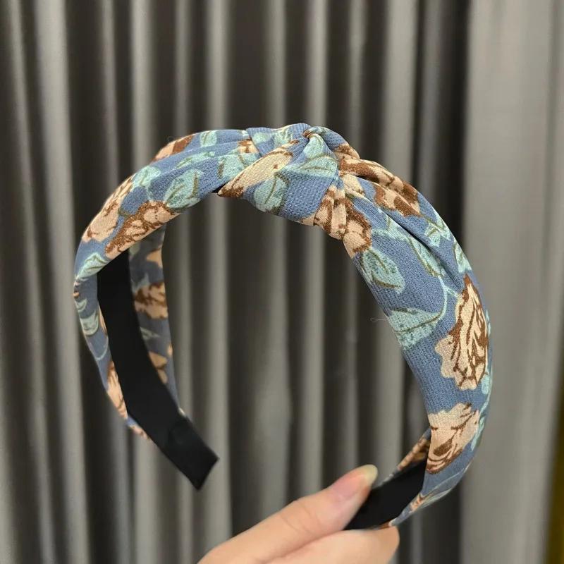 Nieuwe Vintage Geknoopte Hoofdband Stijlvolle Bedrukte Hoofdband voor Vrouwen Haarspeld Haaraccessoires gray