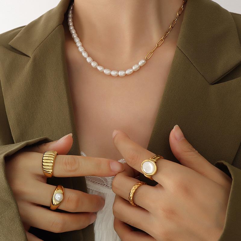 18K Gold-Plated Titanium Necklace with Freshwater Pearl Splice