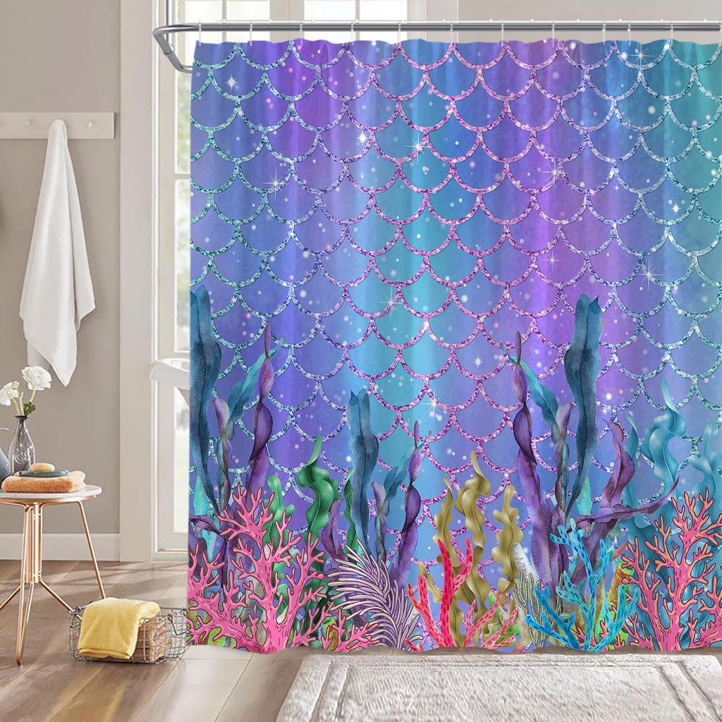 Nautical Mermaid Shower Curtain Ocean Sexy Women Fantasy Sea Mysterious Seascape Bathroom Curtain Polyester Fabric With Hooks