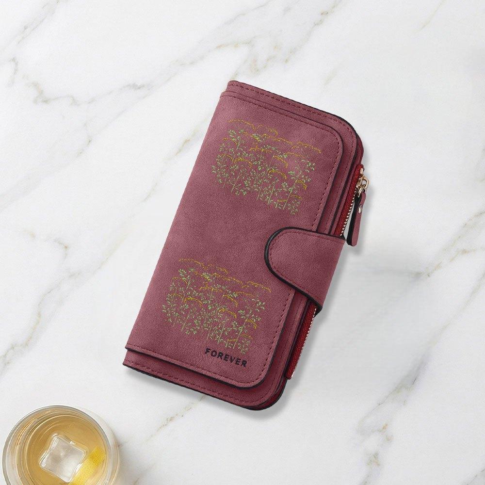 Delicate yellow flower fennel plant print long wallet multifunctional portable coin purse with clasp suitable for daily commuting large capacity