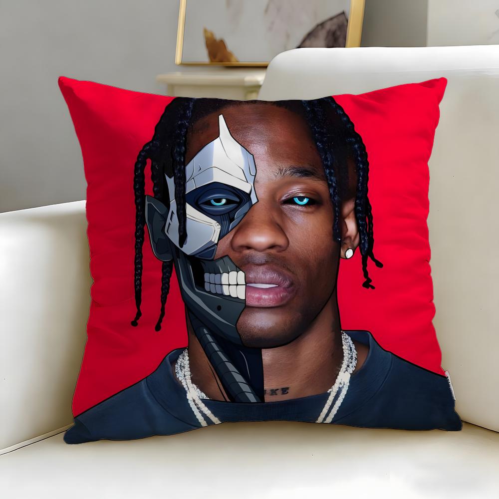 popular rapper Travis Scott Cushion Cover Soft & Easy-Wash Pillow Case – Versatile for Couch, Bed, Travel and Office