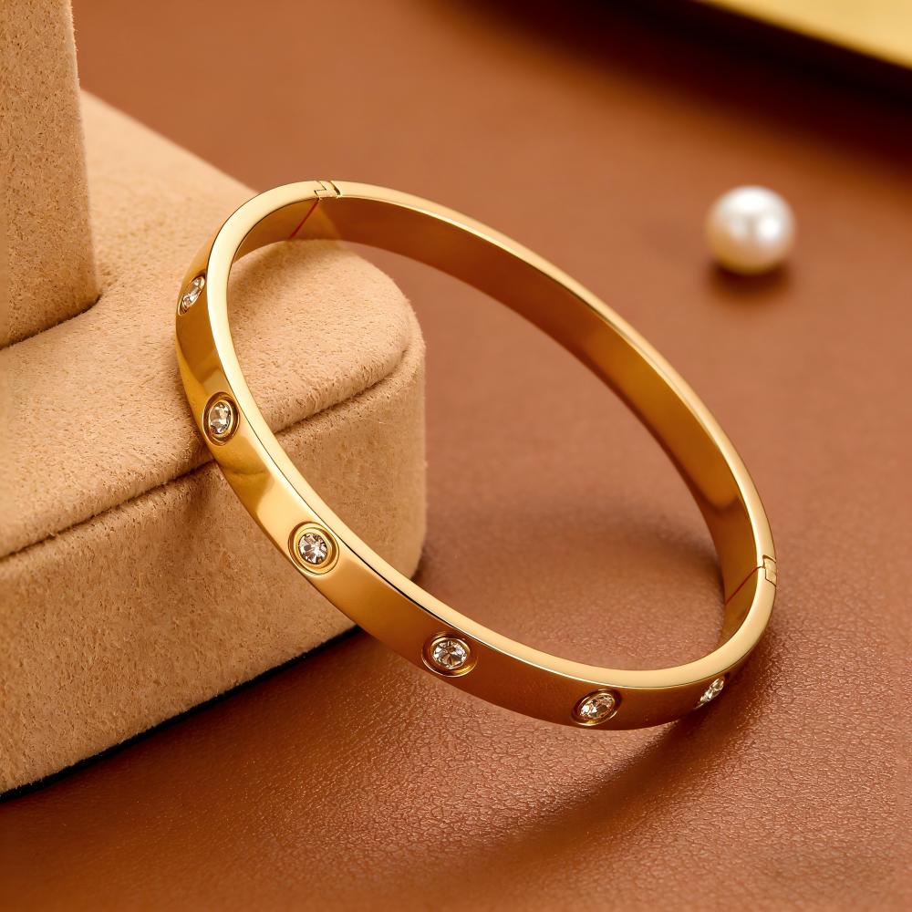 Hot Sale Fashion Bracelet Bangle 18K PVD Gold Plated Stainless Steel Full Zircon Hypoallergenic Factory Unisex Jewelry